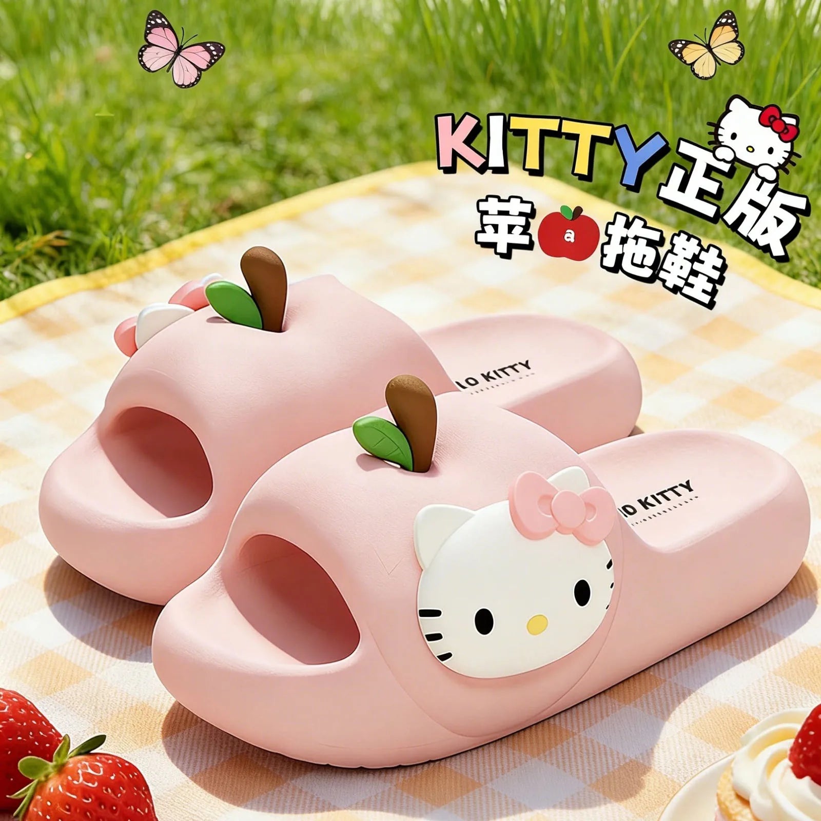 Cartoon Hello Kitty Slippers Summer Thick Non Slip Soft Sole Slides For Indoor Home Outdoor Casual Slippers Anime Periphery Gift