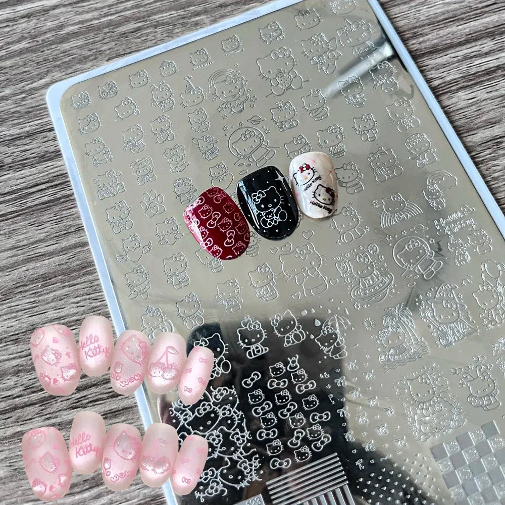 5D 14.5cm*9.5cm Hello kitty Nail Art Stamping Plate Cartoon Cute Kitten Bow Kitty Cat Nail Printing Template Nail Decoratio Tool