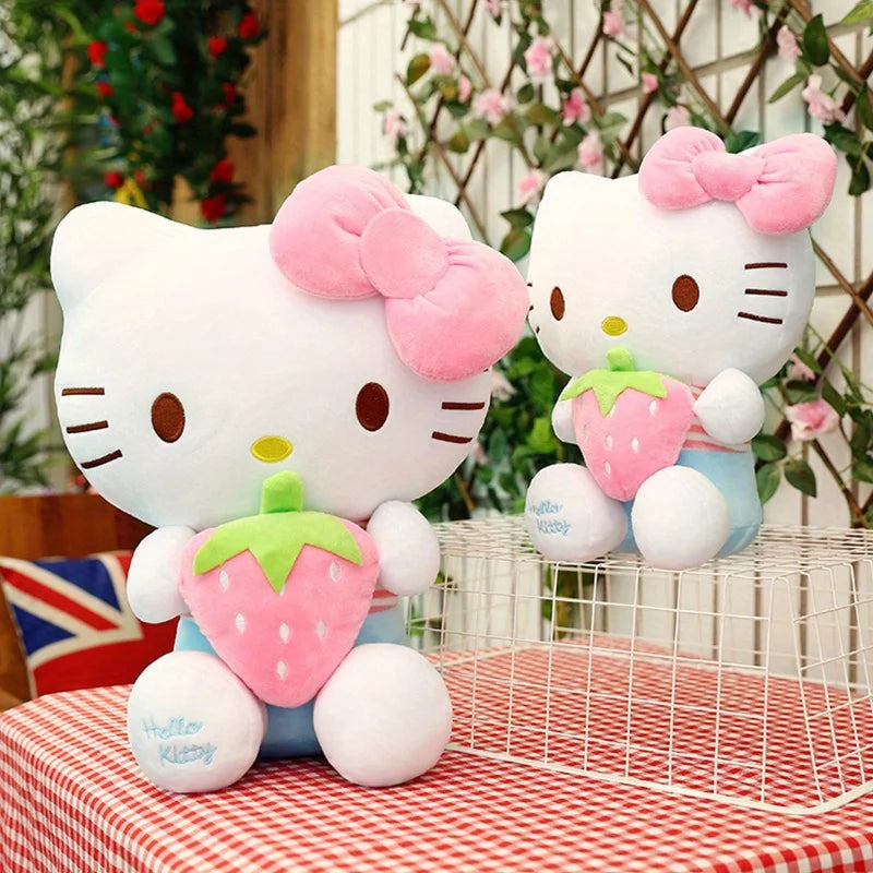 Kawaii Anime Strawberry KT Doll 30cm Sanrio Cartoon KT Cat Peluch Toy Home Decoration Christmas Halloween Decorations Party Gift