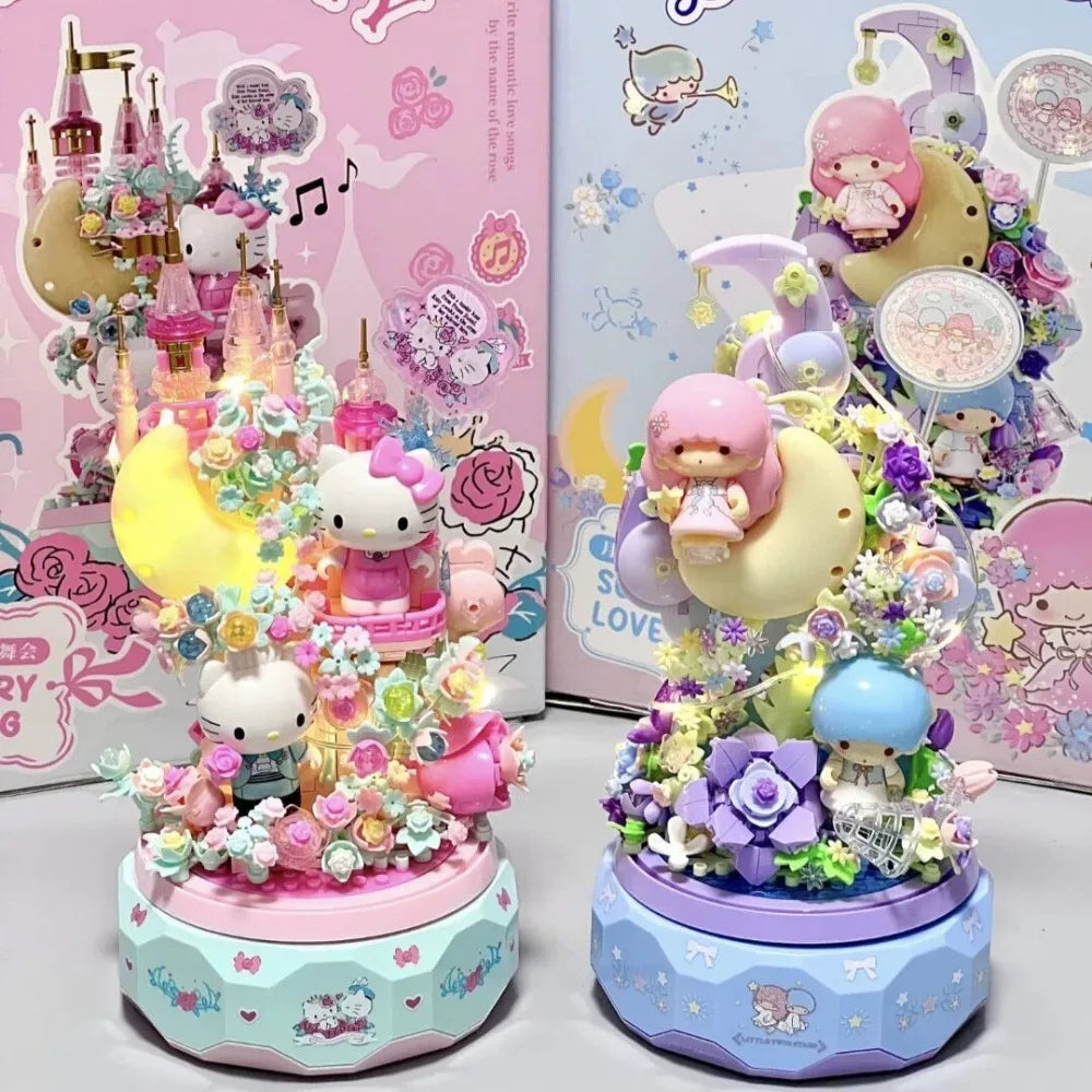 Sanrio Hello Kitty Moon Love Song Music Box Moon Society DIY Bricks Handmade Desktop Ornament