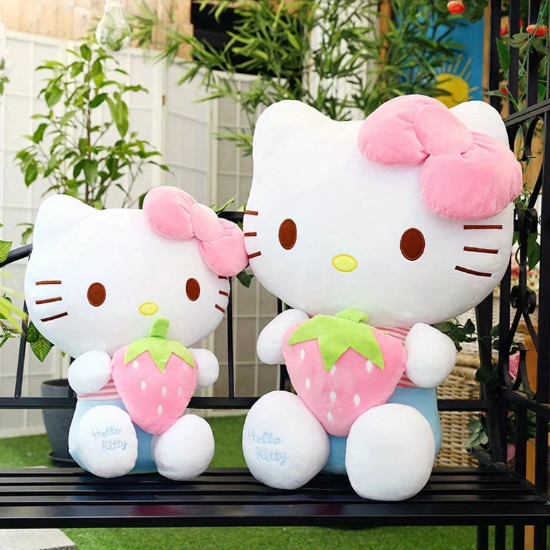 Kawaii Anime Strawberry KT Doll 30cm Sanrio Cartoon KT Cat Peluch Toy Home Decoration Christmas Halloween Decorations Party Gift