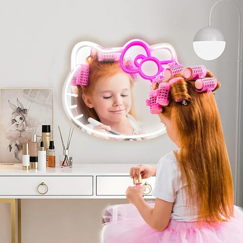 Anime Hello Kitty Mirror Neon Signs USB Dimmable LED Neon Light for Wall Makeup Mirror Room Decor Valentine's Day Lover Gifts